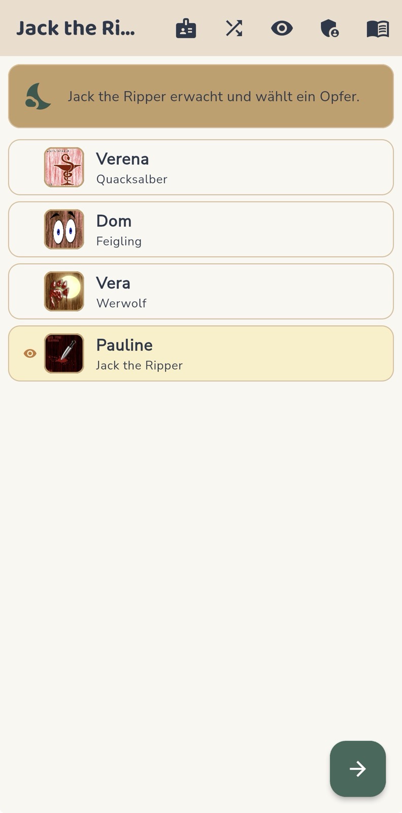 Laufendes Spiel in der Werwolf-App